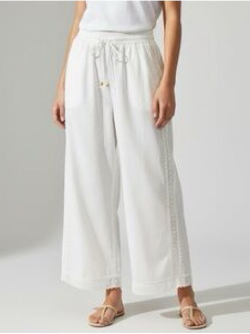 Sea Spice White Relaxed Cotton Wide Leg Drawstring Beachwear Pants Size Small